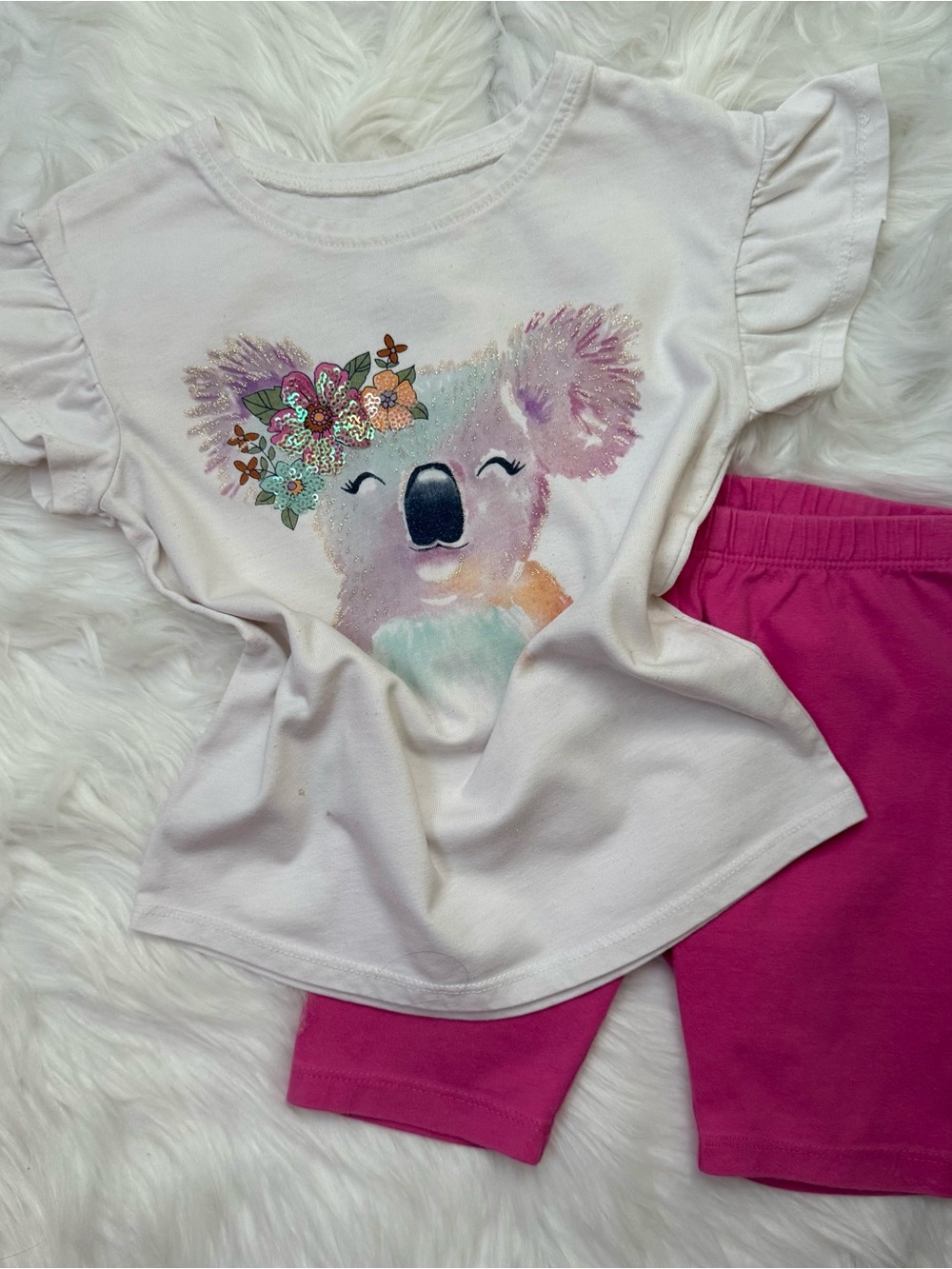 Cat&Jack/Jumping Beans Girls Pink & White Graphic Tee + Bike Shorts Set, Size 4T - Picture 8 of 10